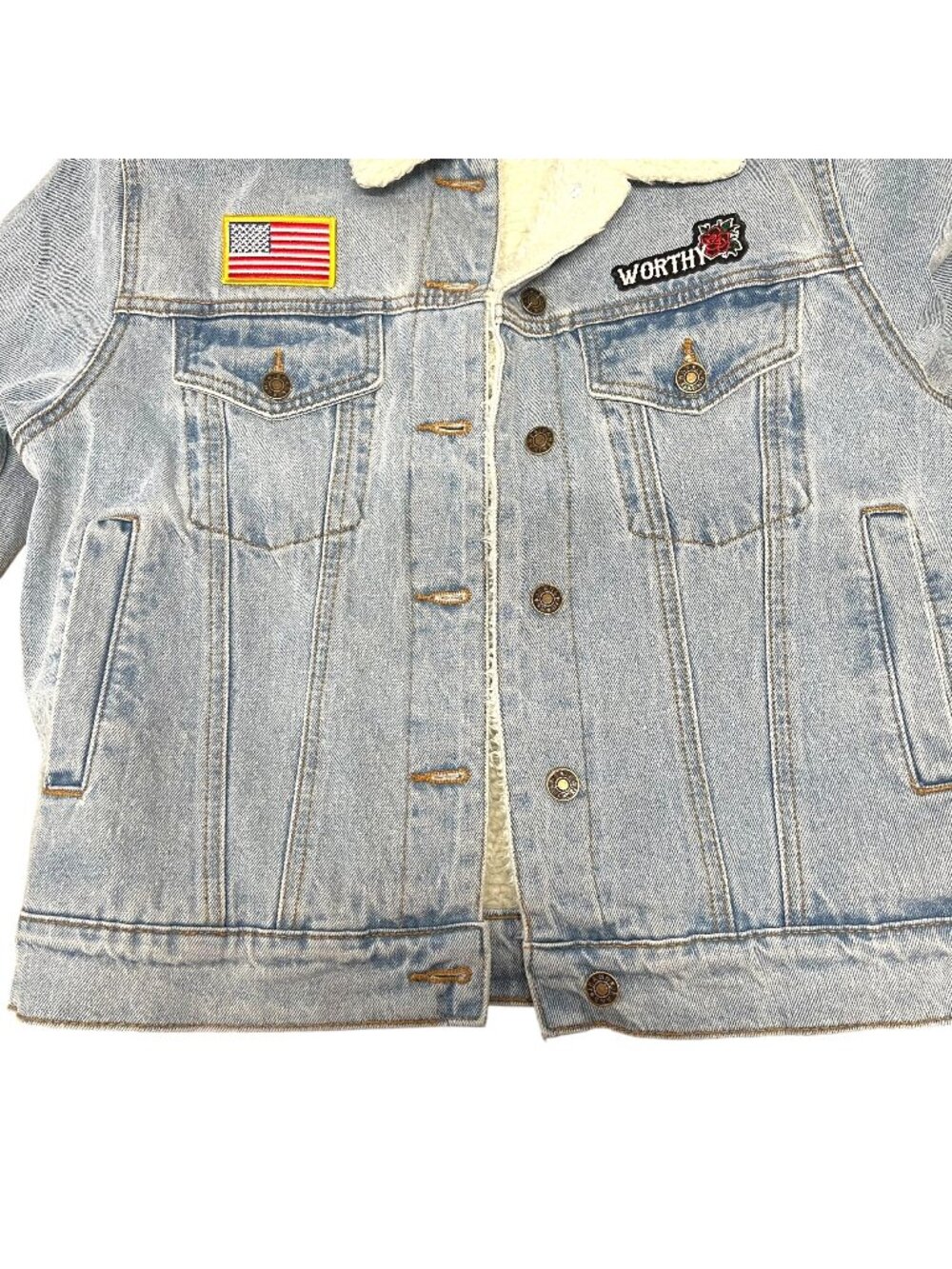 Salty Honey women's jean jacket sherpa lined size X large embroidered patch
